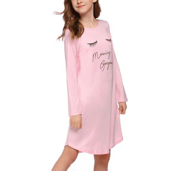 Oudiya Girls Long Sleeve Nightgowns Soft Print Pajamas Sleepwear Nighties for Kids 4-12
