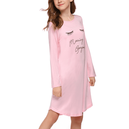 Oudiya Girls Long Sleeve Nightgowns Soft Print Pajamas Sleepwear Nighties for Kids 4-12