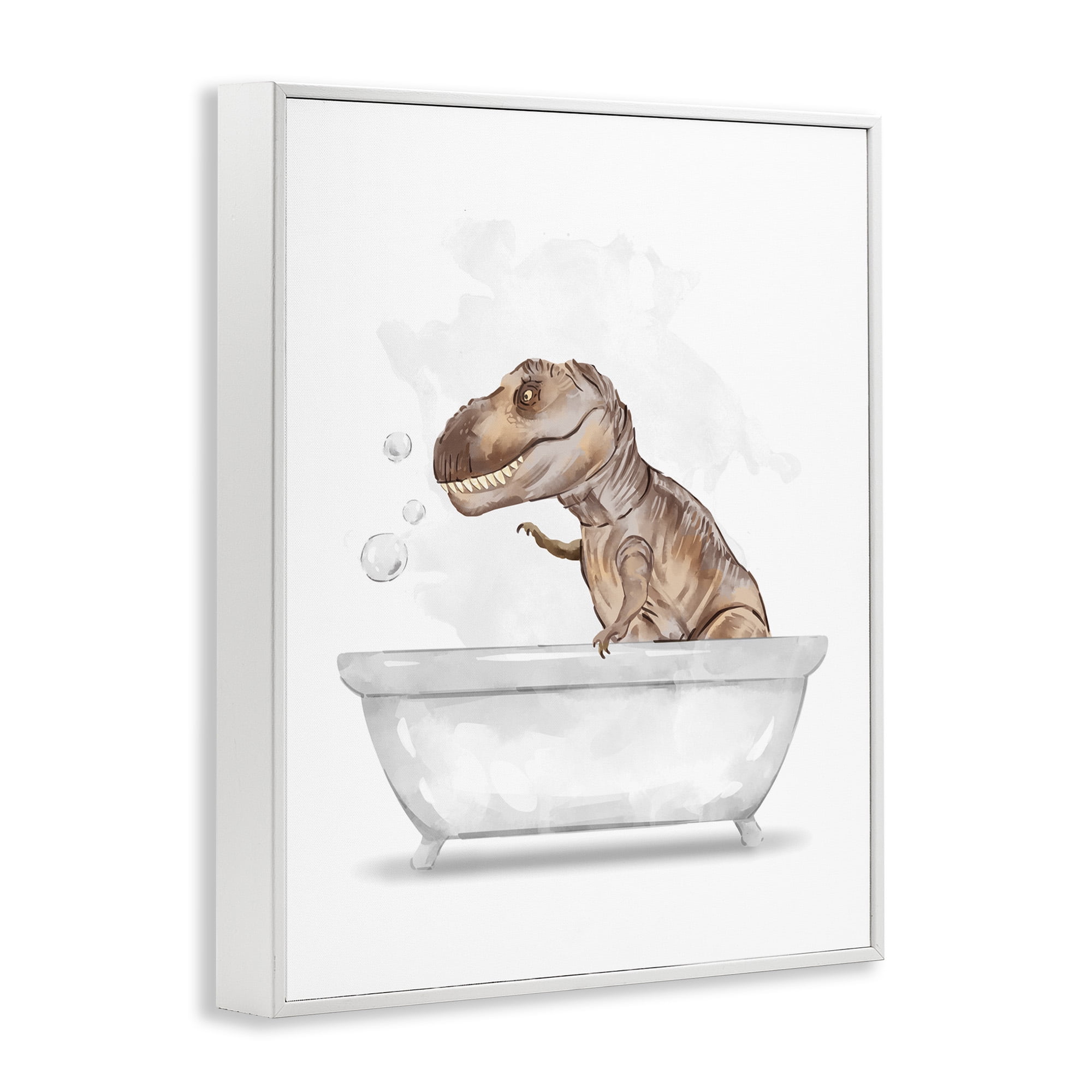 Stupell Industries T-Rex Dino in Bubble Bath Animals & Insects Painting White Framed Art Print Wall Art, 11 x 14