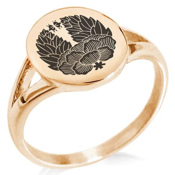 Stainless Steel Tsugara Samurai Crest Minimalist Oval Top Polished Statement Signet Ring