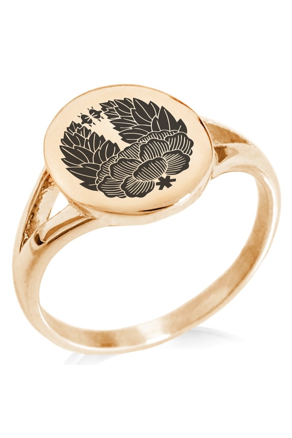 Stainless Steel Tsugara Samurai Crest Minimalist Oval Top Polished Statement Signet Ring