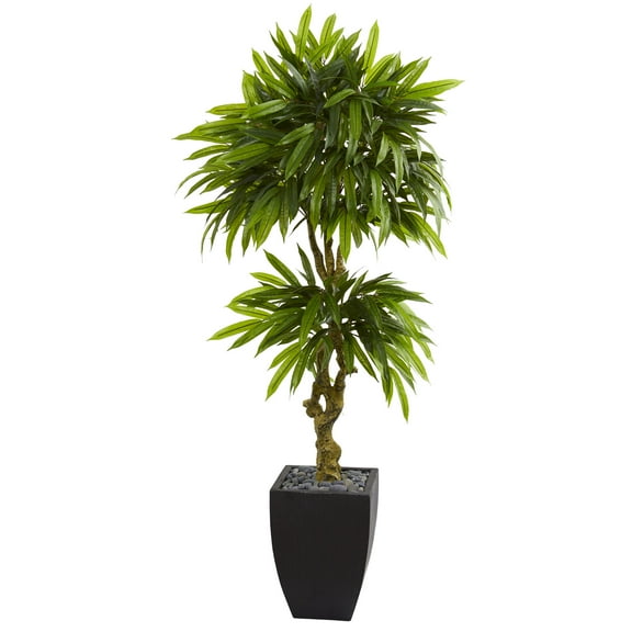 Nearly Natural 5.5 ft. Mango Artificial Tree in Black Wash Planter UV Resistant (Indoor/Outdoor)