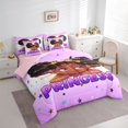 thumbnail image 2 of Castle Fairy Cartoon Black Kawaii Princess Queen Bedding 7pcs,Stars Print Design Bedding Comforter Set Queen,Purple Gold,Pink Reversible, 2 of 7