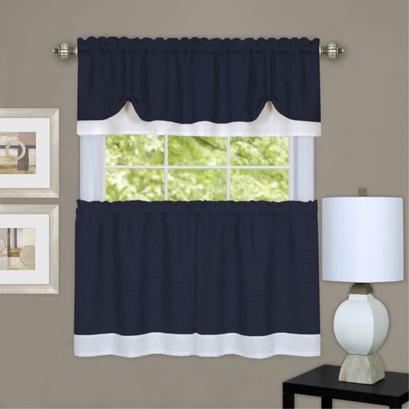 Ergode Darcy Window Curtain Tier and Valance Set 58x24/58x14 - Navy/White