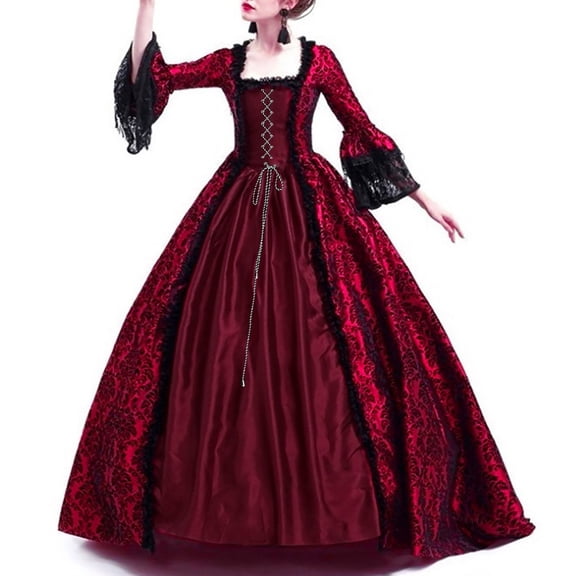 Women's Renaissance Cosplay Outfit, Vintage Hooded Lace-Up Court Dress with Long Sleeves, Medieval Costume Gown for Halloween Party, Theme Events, Costume Party and Cosplay Convention,Adult(S)