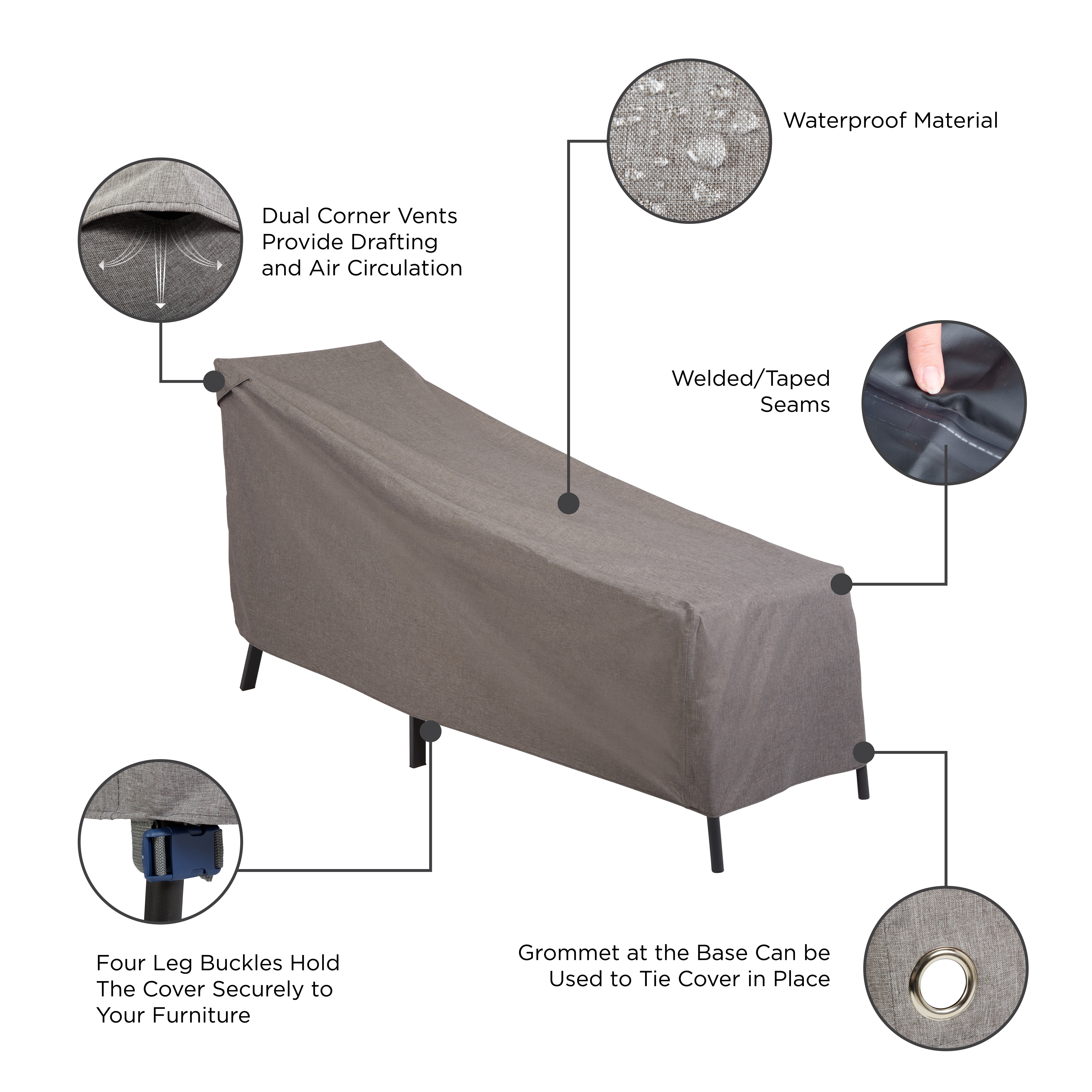 Modern Leisure Garrison Waterproof Patio Chaise Lounge Cover, 65"L x 28"W x 29"H, Gray