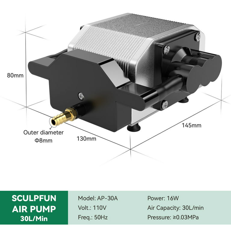 SCULPFUN 30L/Min Laser Air Assist Pump Air Compressor for S10 Engraving  Machine Adjustable Speed Low Noise 