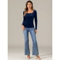 thumbnail image 4 of DARING DIVA Women's Velvet Square Neck Top T-Shirt Blouse S Dark Blue, 4 of 6