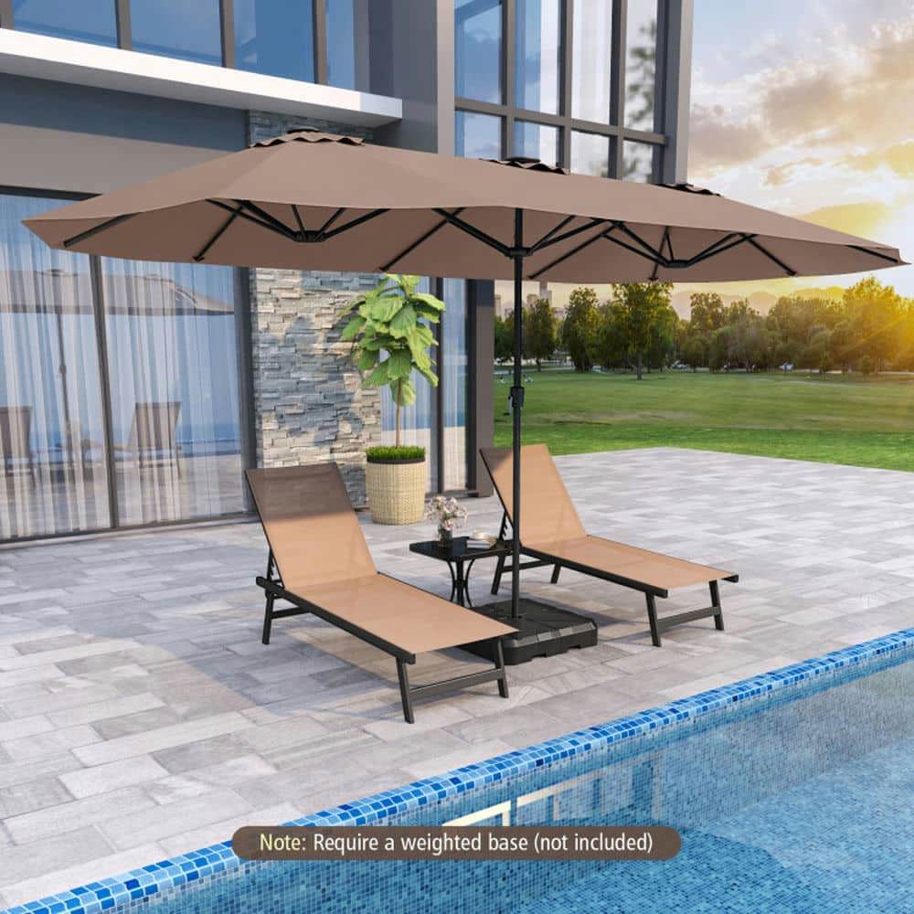 Demifill 15.5 FT Extra-Large Patio Umbrella, Outdoor Shade with LED Solar Lights and Crank Handle for Outdoor, Brown