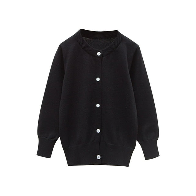 Tranfacy Long Sleeve Shirts for Girls, Fall Tops, Kids Solid Color Fleece Knitted Cardigan Long Sleeve Round Neck Sweater Button Shirts