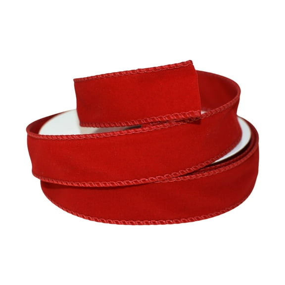 HOMEFORD ESC05 Christmas Velvet Fuzz Wired Ribbon, 1-inch, 10-yard, Red