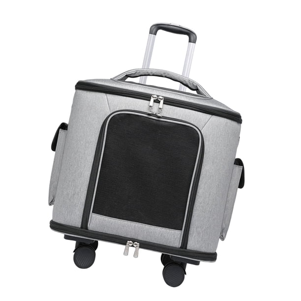 Bolsa transportadora para gatos, transportín con ruedas para mascotas, caja de transporte, asa retráctil, bolso de mano Gris