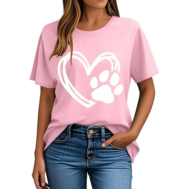 Pisexur Hauts pour Femmes T-Shirt Graphique de la Saint-Valentin - Col Rond Manches Courtes Imprimé Rose, 2TG