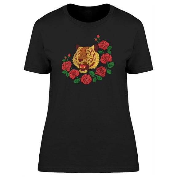 Beautiful Golden Tiger Red Roses T-Shirt Women -Image by Shutterstock, Female x-Large