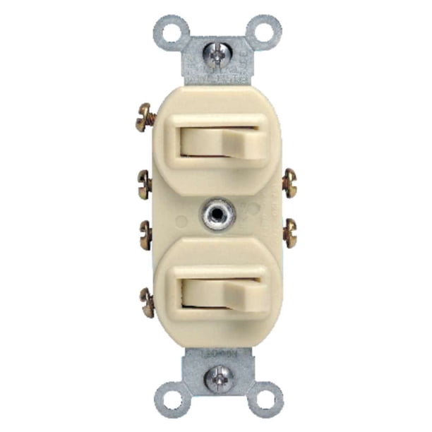Interruptor dúplex de 3 polos Leviton, 15 A, 277 V, color marfil