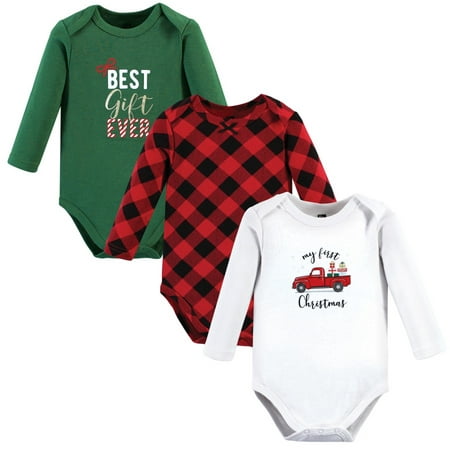 

Hudson Baby Infant Girls Cotton Long-Sleeve Bodysuits Christmas Gift 3-Pack 9-12 Months