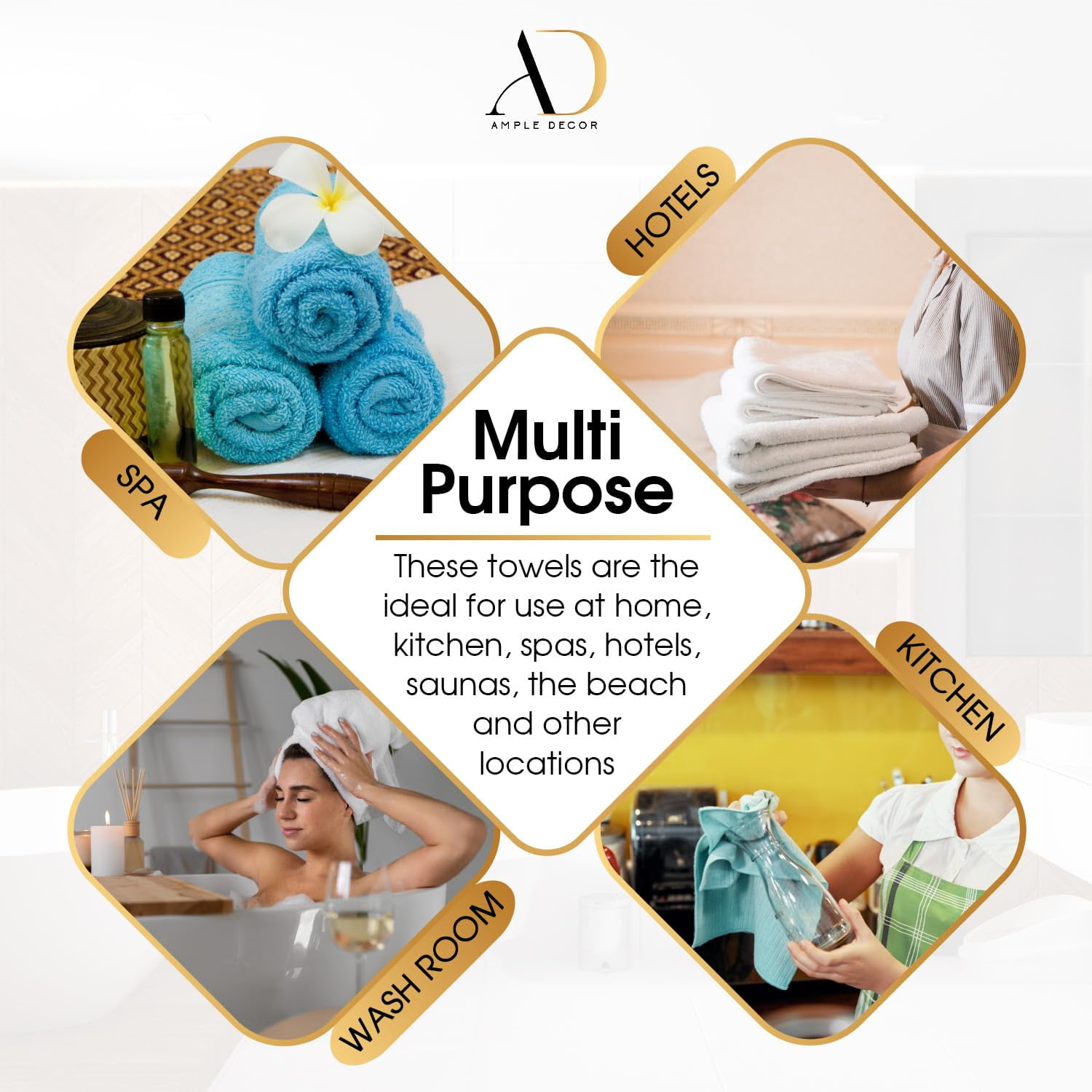 Ample Decor Towels for Bathroom, 6 Pieces Gift Set,100% Cotton Soft Quick Dry, 2 Bath towels, 2 Hand towels, 2 Wash Cloths - for Hotel, Spa, Gym - Sky Blue