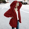 thumbnail image 4 of Women Hooded Cardigan Fuzzy Jacket Winter Open Front Fleece Coat Outwear with Pockets Red 3XL, 4 of 7