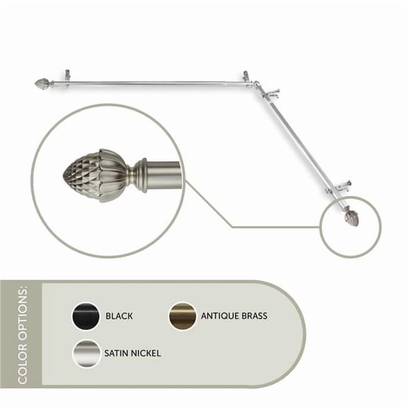 Central Design 4867-665-CORNER 0.8125 in. Opal Corner Window Curtain Rod with 66 to 120 in. Extension, Satin Nickel