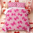 thumbnail image 2 of Manfei Pink Geometric Grid Twin Quilt Set,Cartoon Bow Tie Twin Coverlet Set,3-Piece,1 Bedspread and 1 Pillowcase, 2 of 7