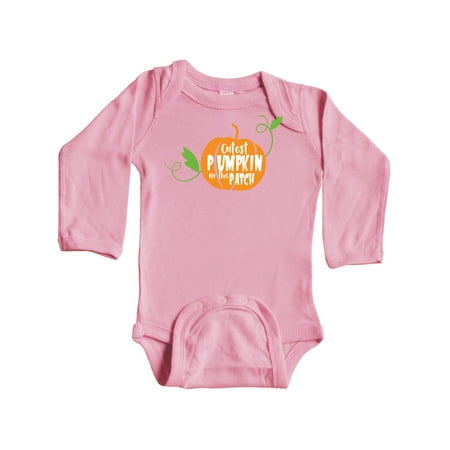

Inktastic Cutest Pumpkin In The Patch Leaves - Orange Green Gift Baby Boy or Baby Girl Long Sleeve Bodysuit