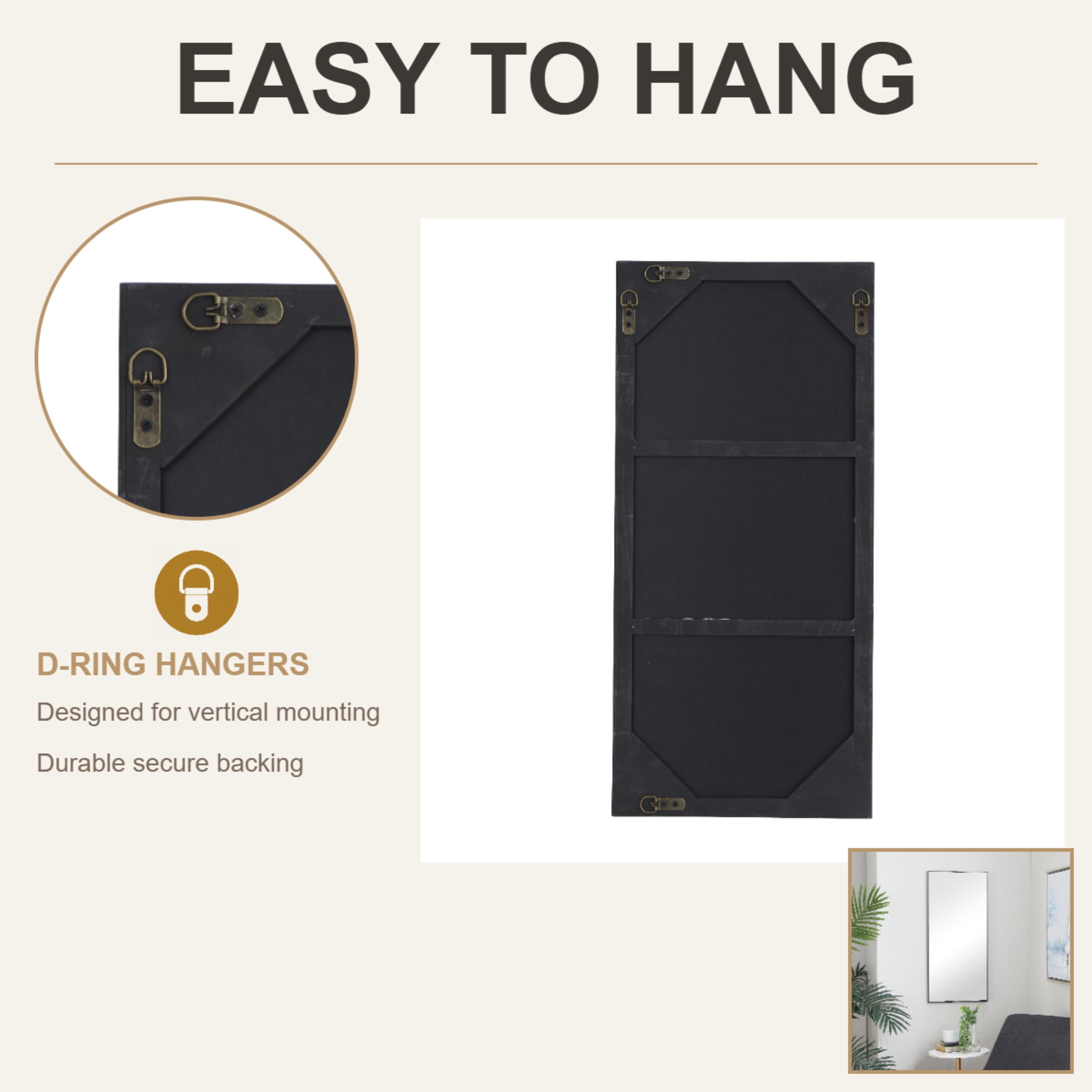 DecMode 14" x 30" Black Wall Mirror with Thin Frame