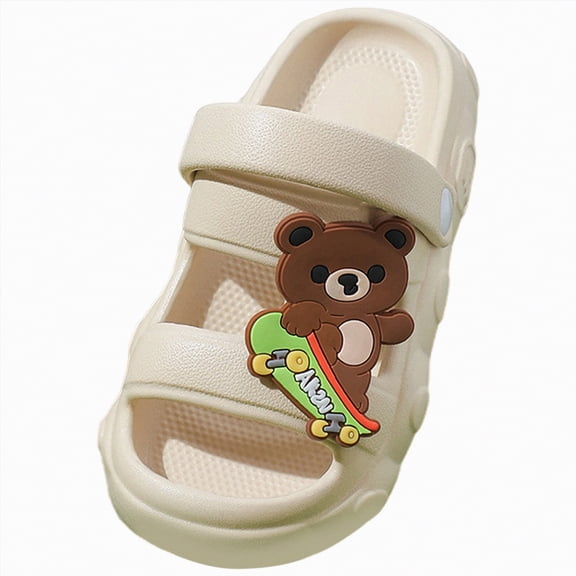 Ccpelsie Boys and Girls Slippers Summer Beach Pool Shoes Toddler Cartoon Slides Sandals Indoor&Outdoor Garden Slippers Shower Shoes(Khaki,1)