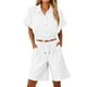 thumbnail image 1 of Vestidos Casuales Para Mujer, Blusas De Mujer De Moda Conjunto de blusa y pantalones cortos de lino para mujer, con solapa, manga corta y botones sueltos, para verano, 1 of 7