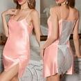 thumbnail image 6 of Bpmpbo Women Nightgown Spaghetti Strap Sleepshirt Thin Lace Openwork Stitching Ice Silk Sleeveless Camisole Nightdress Side Slit Short Sleepwear, 6 of 6