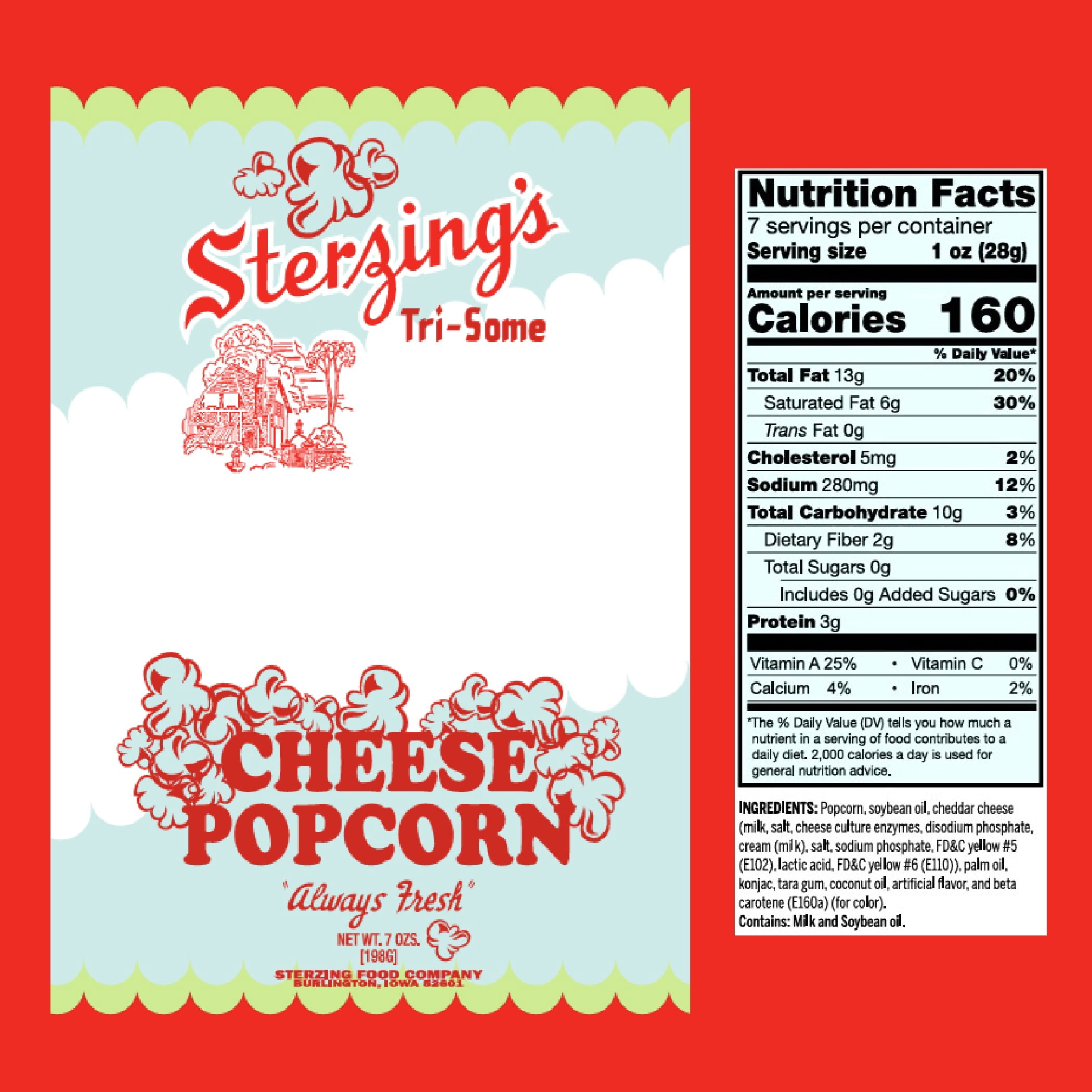 Sterzing's Cheddar Cheese Popcorn, 7 oz Bag - Gluten Free