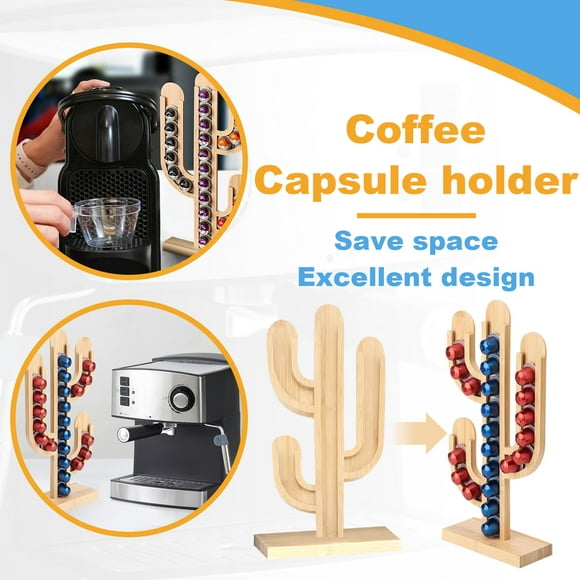 WXC12 Creative Cactus Shape Coffee Bag Holder, Coffee Bar Decoration, Detachable Coffee Station Storage Rack, Wooden Coffee Stand
