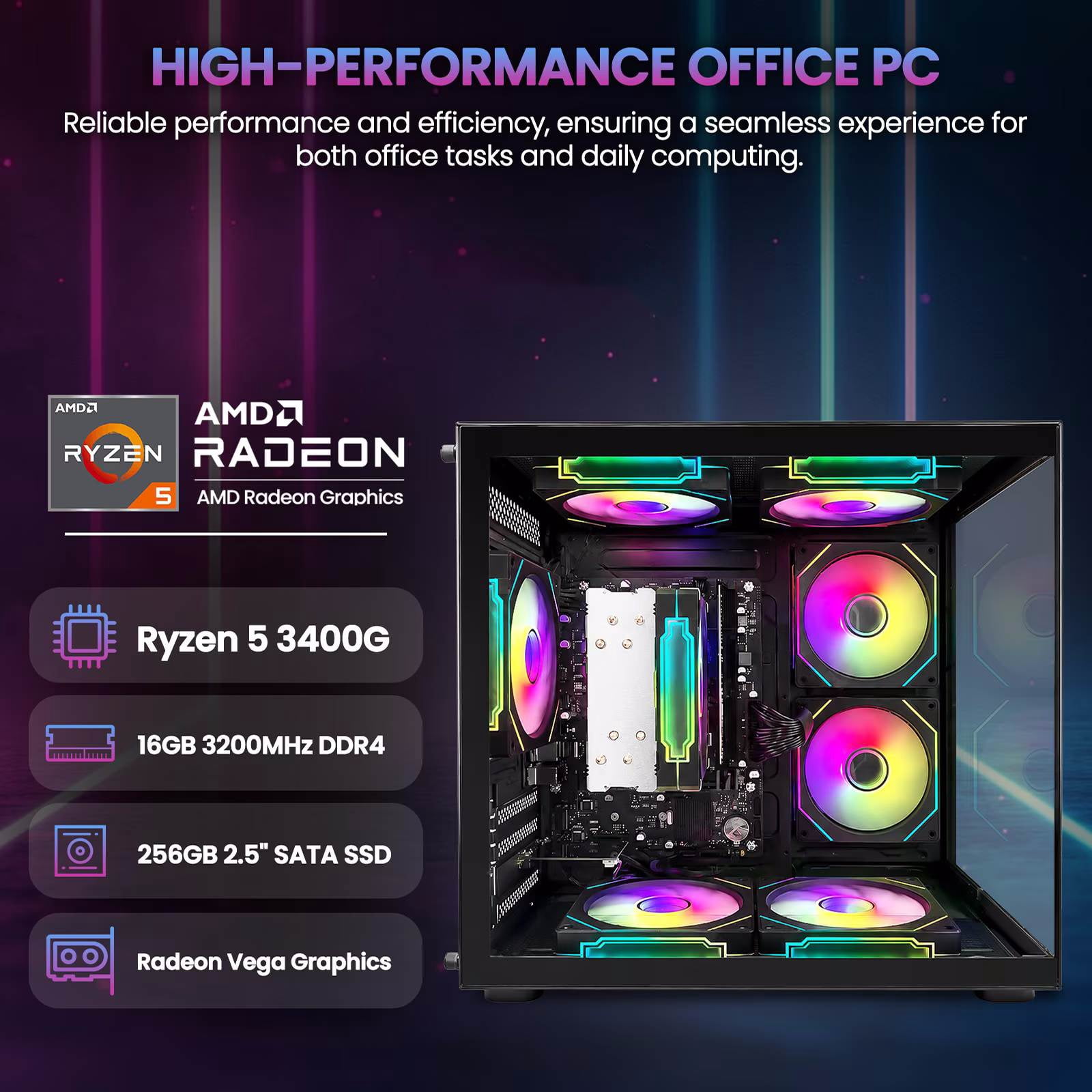 Zhic Gaming Desktop PC, Amd Ryzen 5 5600GT, 16GB Ram,512GB SSD