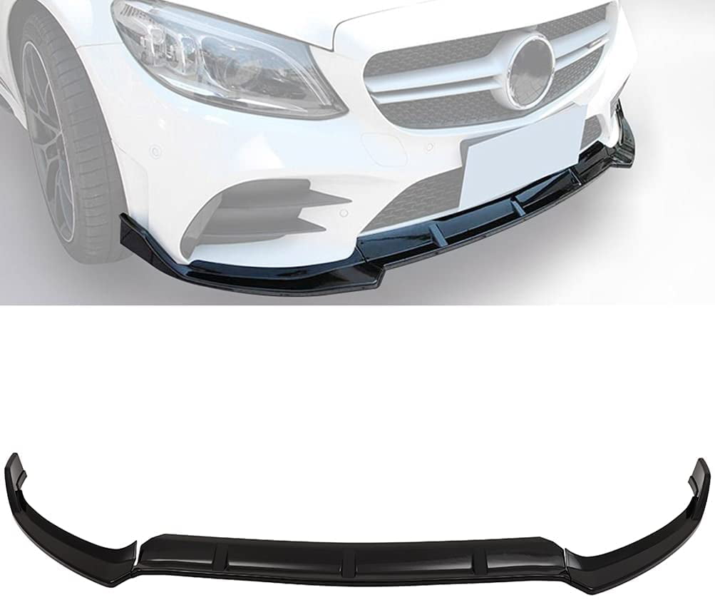 Q1-TECH B-Style Painted Glossy Black ABS, 3-Piece Front Bumper Lip fit for compatible with 2015-2018 Mercedes-Benz C-Class W205 Sport Front Bumper Lip Spoiler Air Chin Body Kit Splitter 