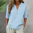 thumbnail image 5 of cocolona Summer Linen Shirts for Women 3/4 Sleeve V Neck Button Tops Fashion Casual Loose Lightweight Blouses, 5 of 7