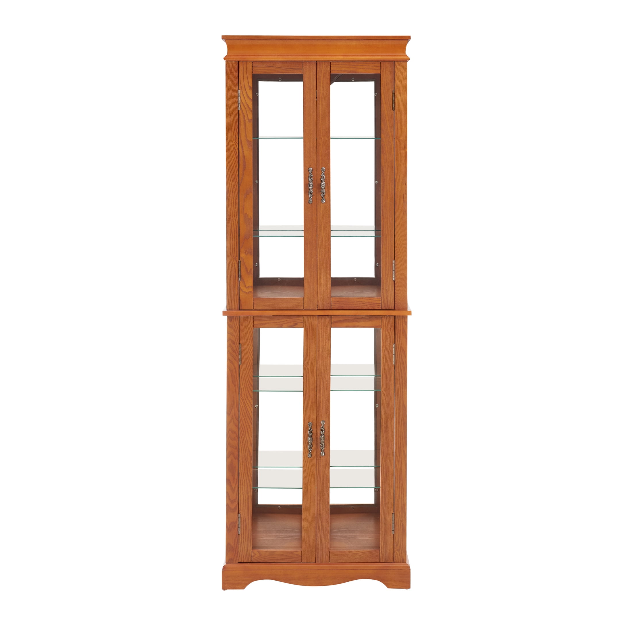 Noble House Wrenhill 70" Lighted Glass Curio Display Cabinet, 6-Tier Adjustable Shelves Wood Frame, Kitchen, Dark Oak