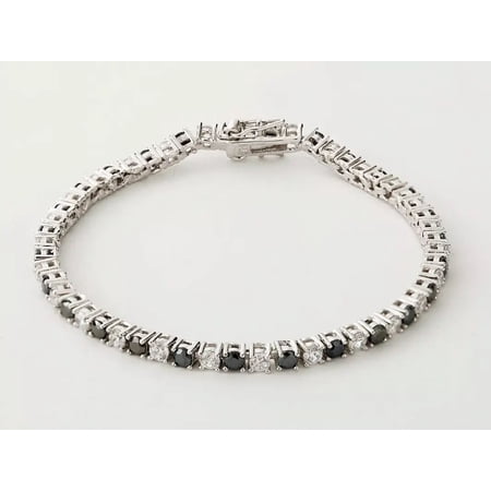 Jewelry Hub 7Ct Round Simulated Black Diamond Women's Tennis Bracelet, 14K White Gold Plated