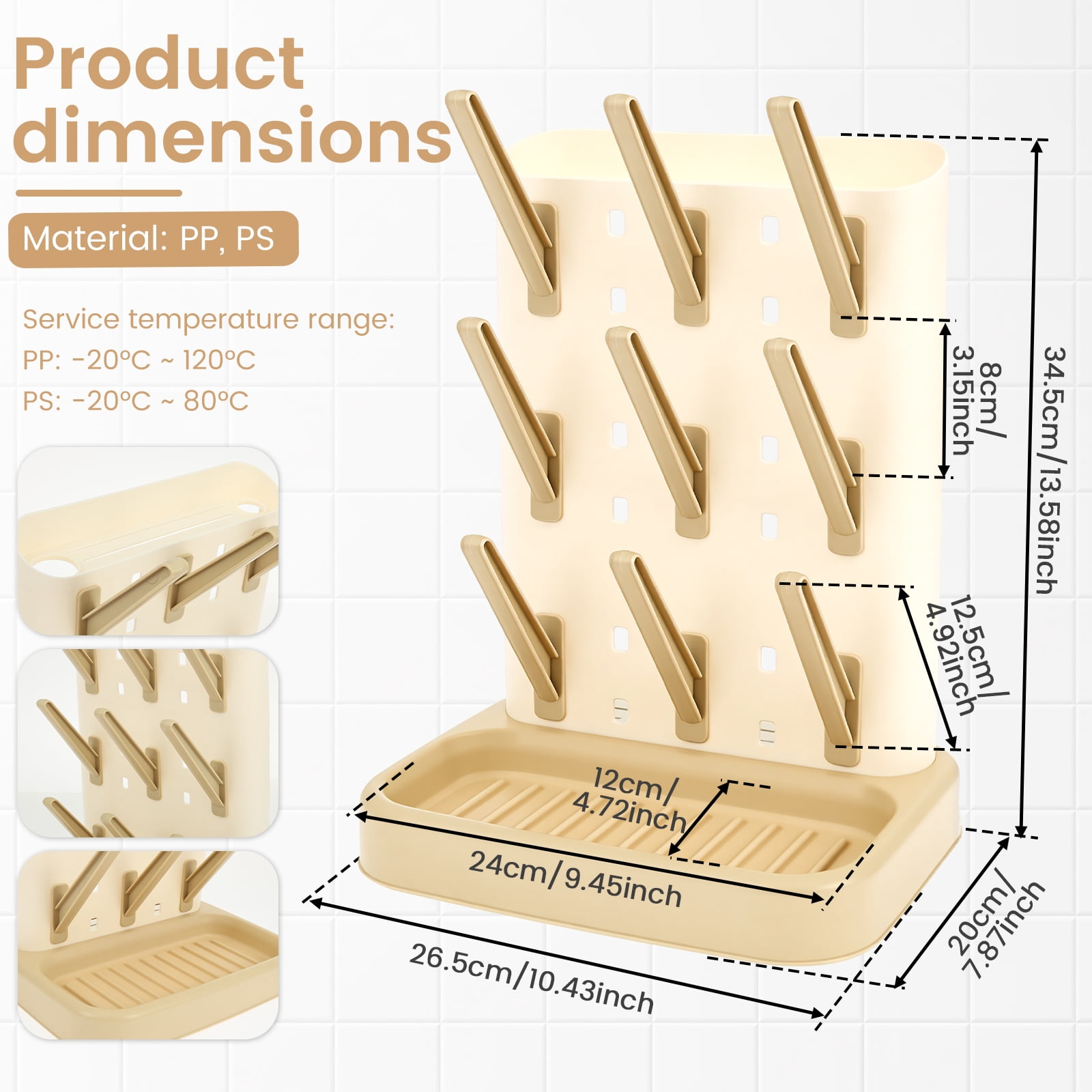 Bottle Drying Rack with 20 Hooks Space Saving Kitchen Bottles Rack Dryer Vertical Bottle Holder Organizer for Countertop Storage Accessories