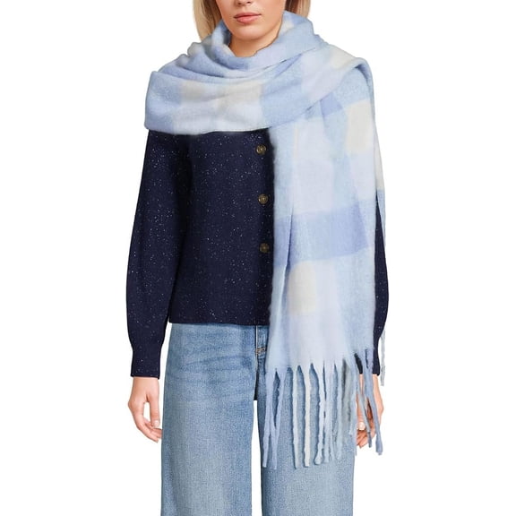 Brushed Blanket Scarf for Evening Dresses for Women Mom Wife Her Coworker, Holiday Cozy Ladies Gifts Light Cornflower Check
