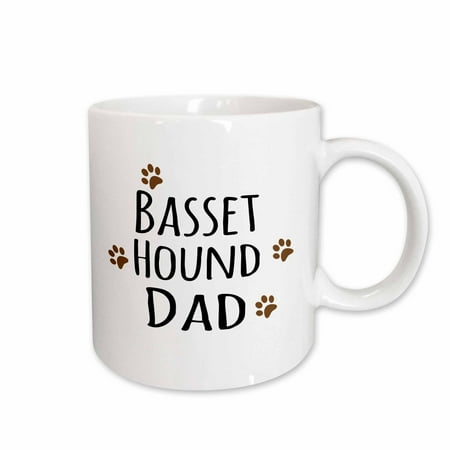 

3dRose Basset Hound Dog Dad - Doggie by breed - brown muddy paw prints - doggy lover - pet owner love Ceramic Mug 11-ounce