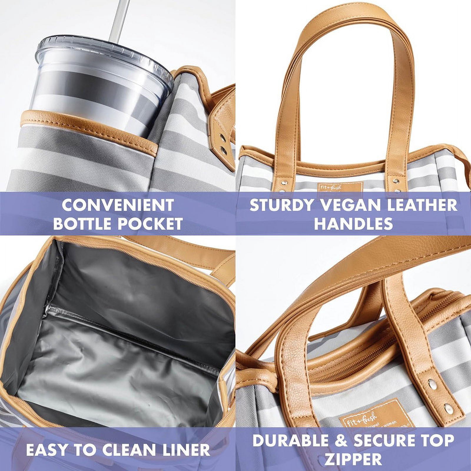 Westerly Lunch Bag Kit with 2 containers and Matching Tumbler - Gray Medium Stripe