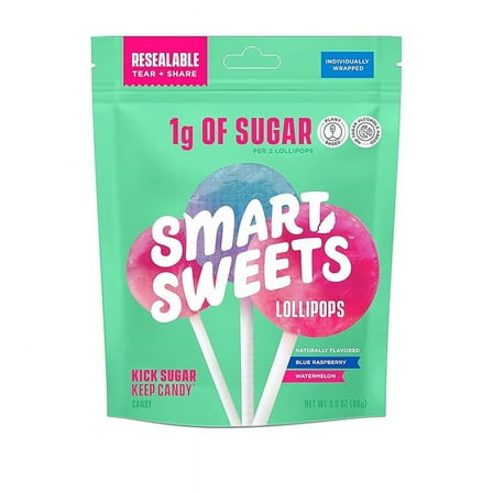(Pack of 10), Smartsweets Blue Raspberry & Watermelon Lollipops, 3 oz