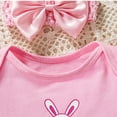 thumbnail image 6 of Conairie Baby Girl Easter Outfits Set 3 Piece Letter Print Short Sleeve Infant Bodysuit With Headband Shoes Summer Spring Romper Clothes Pink 0-3 M, 6 of 8