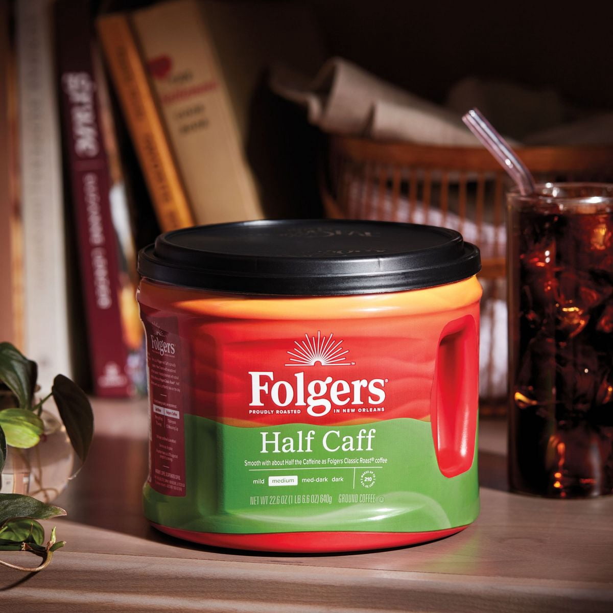 Folgers Half Caff Medium Roast Ground Coffee, 22.6 Ounce Canister - Pack of 2