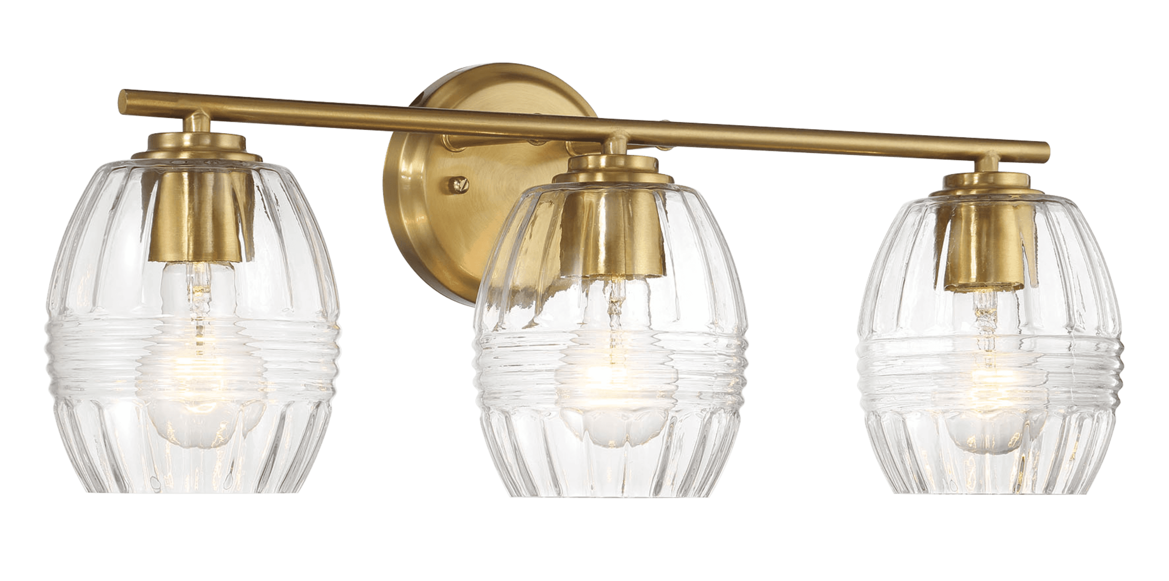 Noaman Luster Three Lights Vanity Wall Lamp - Satin Brass, 22.2in Wide, Clear Glass Bathroom Mirror Light Fixture, Gold Finish for Elegant Illumination