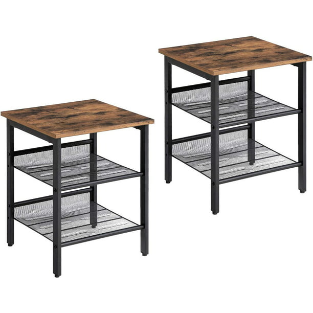 Vasagle Industrial Nightstand, Set of 2 Side Table, End Table with  Adjustable Mesh Shelves, for Living Room, Bedroom, Stable Metal Frame and  Easy 