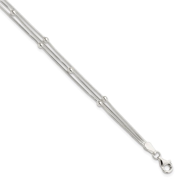 Auriga Fine Jewelry 925 Sterling Silver 3-Strand Beaded Bracelet 7.5inch for Women