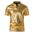 thumbnail image 5 of INSPIRE CHIC Metallic T-Shirt for Men's Stand Collared Shiny Disco Party Polo Tops M Golden, 5 of 5