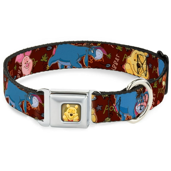Disney Pet Collar, Dog Collar Metal Seatbelt Buckle, Winnie The Pooh Character Poses, 16 to 23 Inches 1.5 Inch Wide