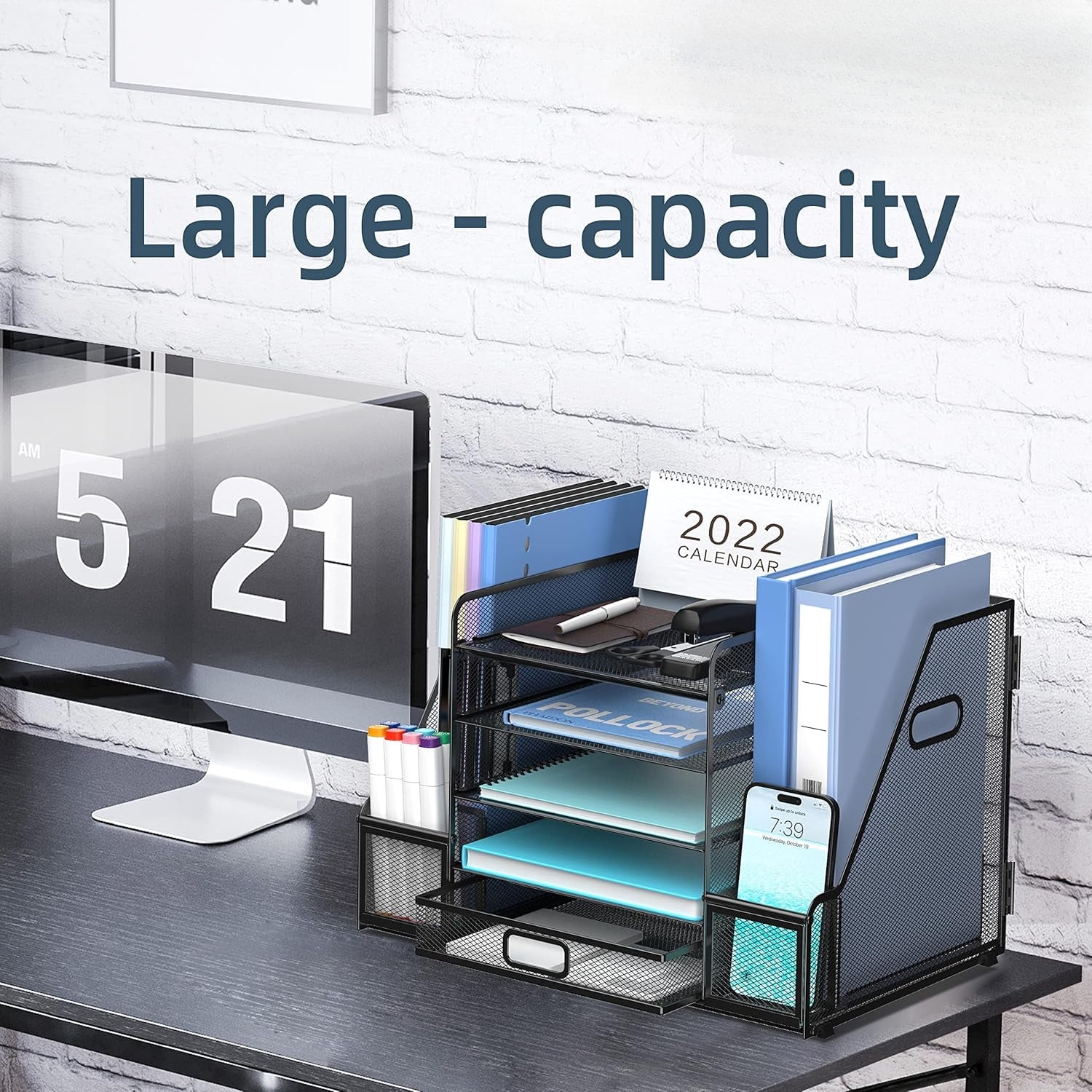 INTIGE 5-Tier Tray-style Document Rack, Desktop Document Sorter with Bookends for Home and Office
