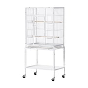 Ktaxon 53 Inch White Standing Metal Bird Cage with Rolling Wheel Stand, Large Vertical Parrot Cage with Storage Shelf & Pull Out Tray for Small Medium Birds